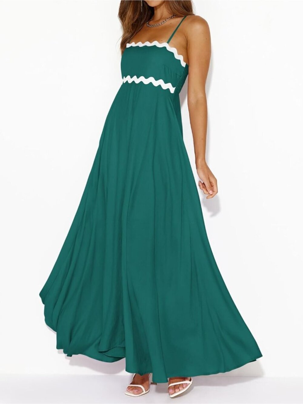 〽️Women's Dark Cyan Spaghetti Strap Casual Sleeveless Smocked Boho Maxi Dress